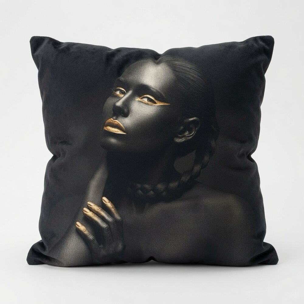 Black Gold African Woman Throw Pillow Case Cover Modern Glam Cushion Art Decor